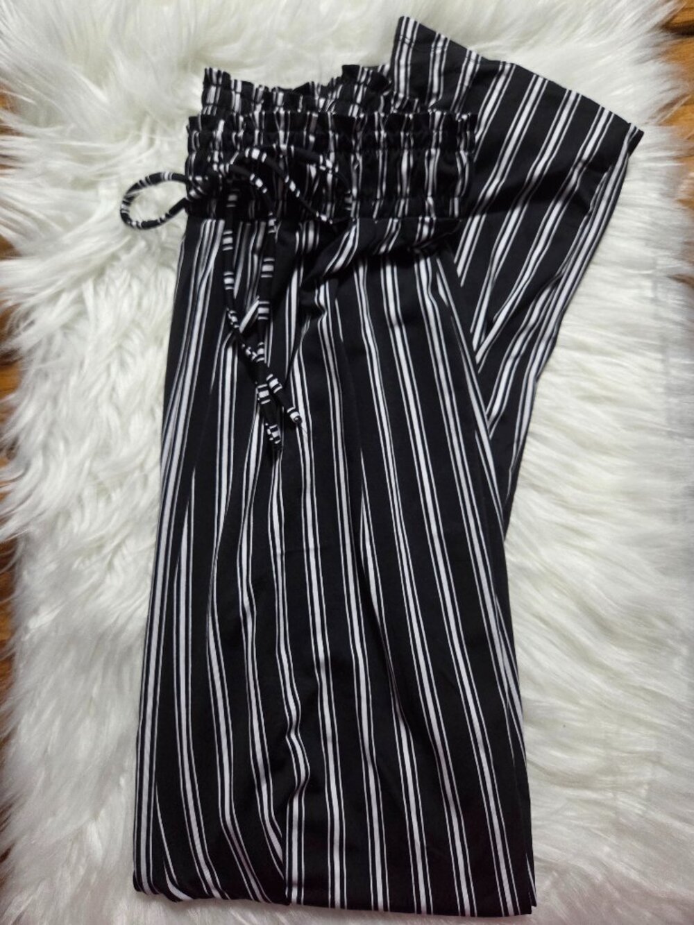 Messini Black & White Striped Pull-On Pants